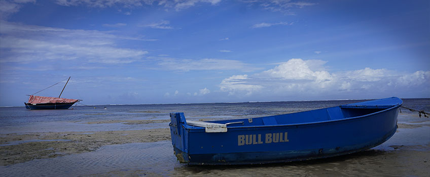 Timber fishing boats off the coast of the Indian Ocean