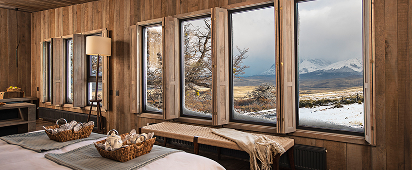 South American lodges offer luxury and a wilderness escape. Awasi Patagonia, overlooking Torres del Paine National Park
