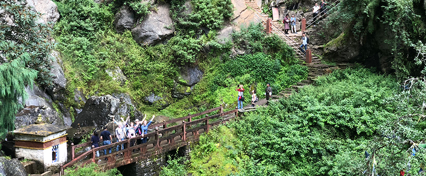 Hikers arriving at Tiger's Nest, Bhutan
