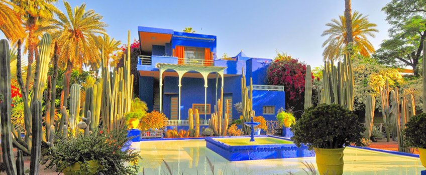 The vibrant facade of Pierre Bergé Museum of Berber Arts, Marrakech