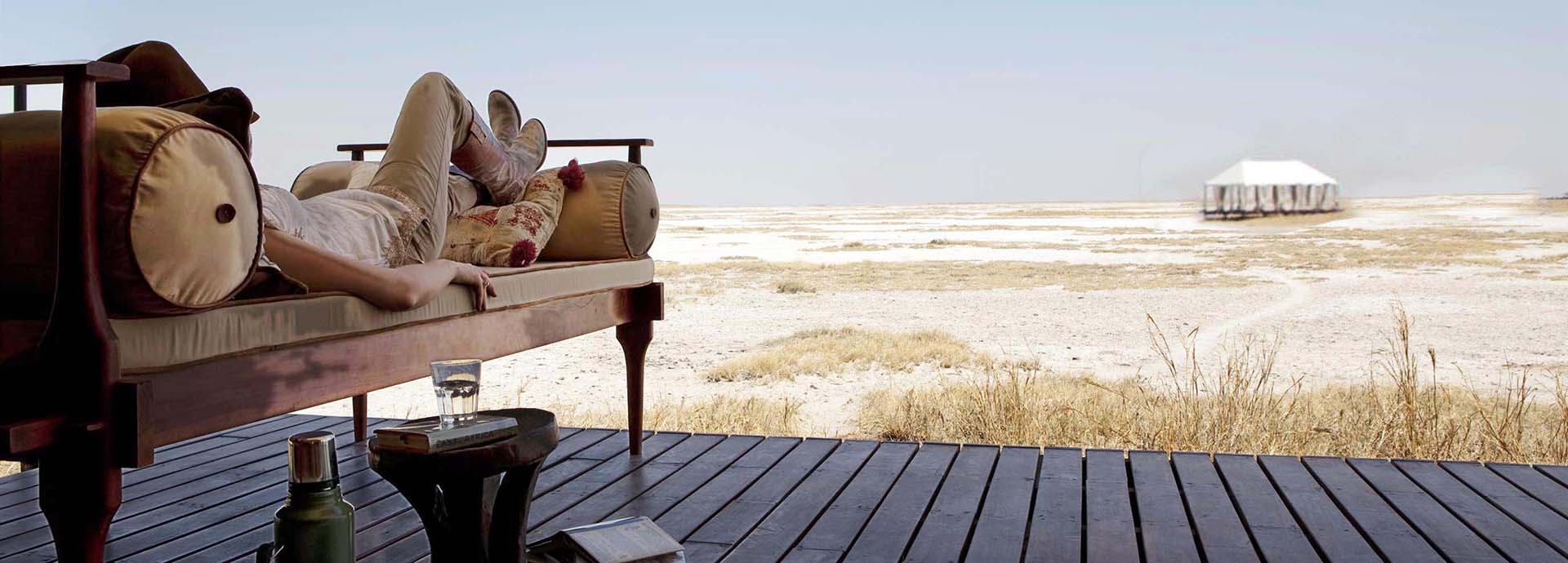 A relaxed afternoon at San Camp, Makgadikgadi Salt Pans, Botswana