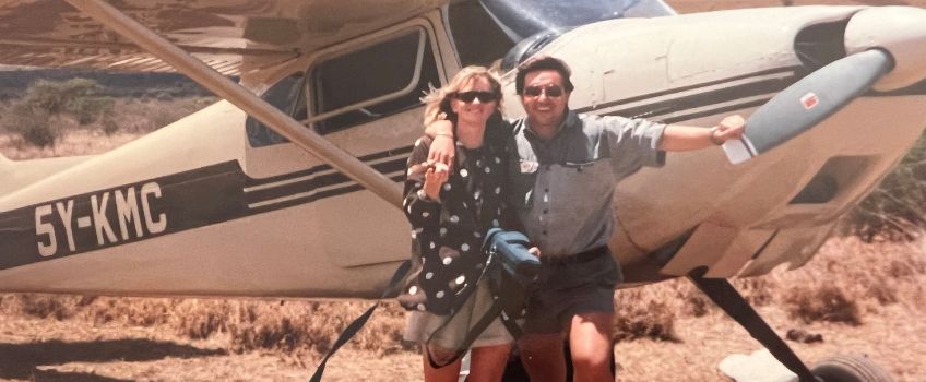 The Classic Safari Company's Julie McIntosh landing next to a light aircraft in Africa