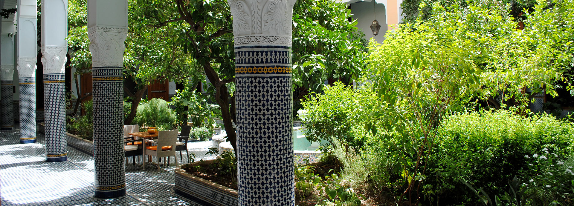 Hand cut tiles in the courtyard at Palais Amani