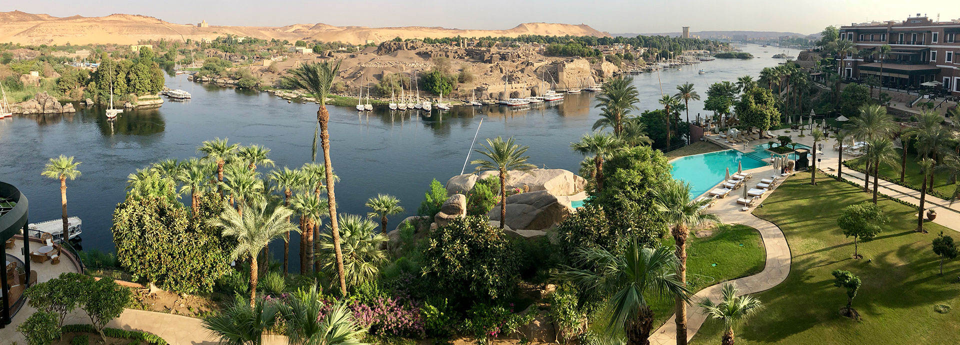 Sofitel Legend Old Cataract Aswan - the pool setting and Nile River - holiday here in Egypt