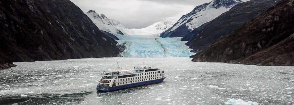 Look out for glaciers and icebergs while onboard the Australis vessel