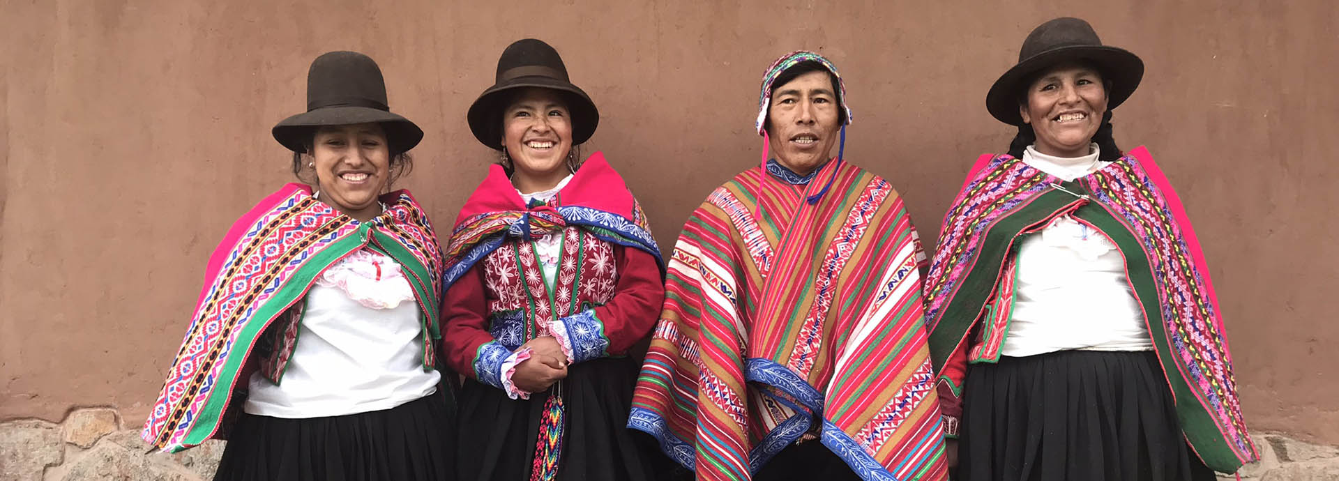 Peruvians in traditional dress in the town of Cusco.