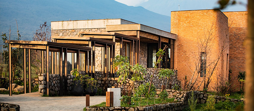 External view of Singita's Kwitonda Lodge located on the edge of Rwanda's Volcanoes National Park