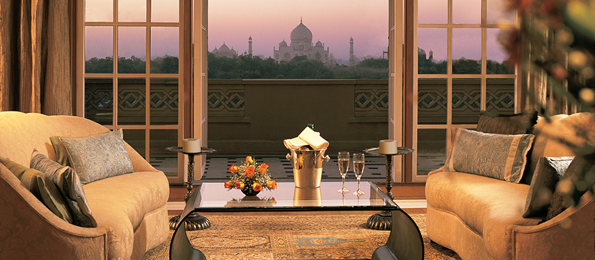 With spectacular views toward the iconic Taj Mahal, welcome to Oberoi Amarvilas in Agra