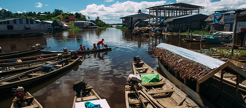 A traditional tribal village on the Amazon River