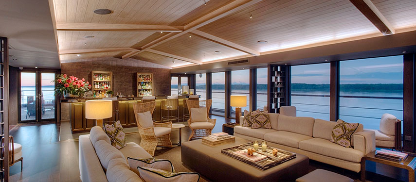 Lounge area aboard the Aqua Nera luxury Amazon River cruise