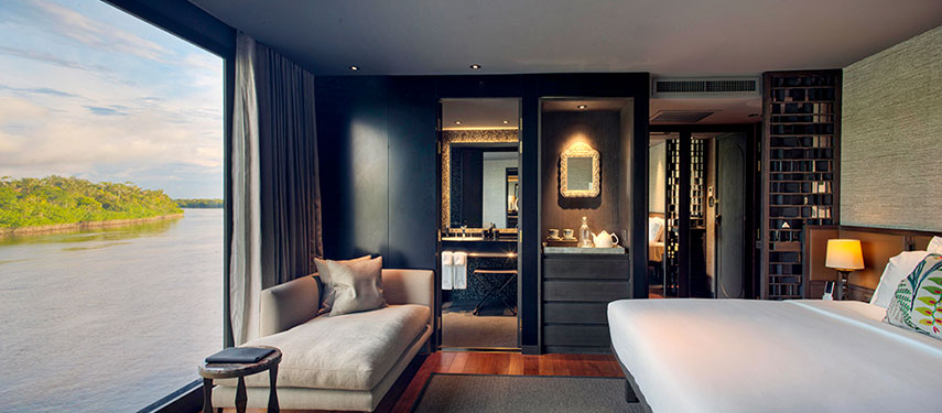 Luxurious cabin aboard an Amazon River cruise with stunning views