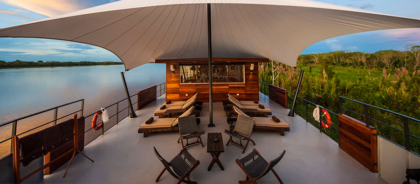 Sun deck aboard the Aqua Nera luxury Amazon River cruise