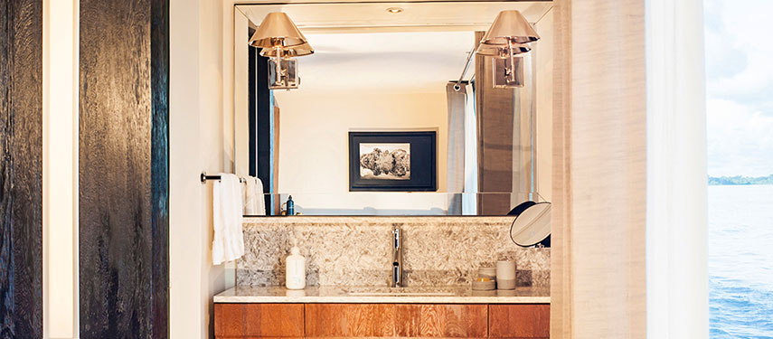 En suite bathroom aboard the Aqua Nera luxury Amazon River cruise