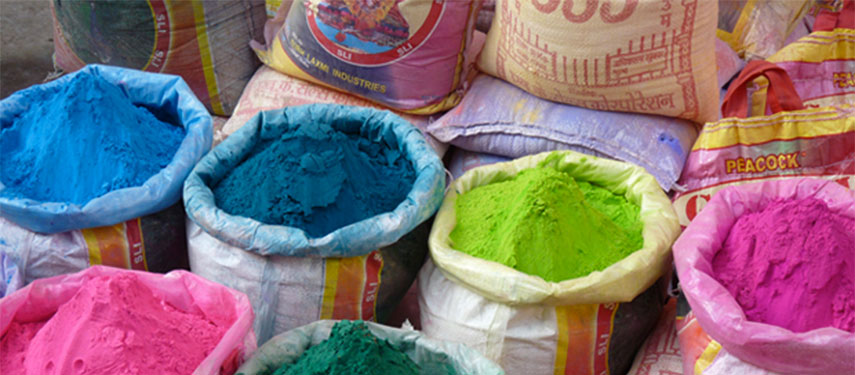 Colourful powdered chalk used in the Holi festival of colour