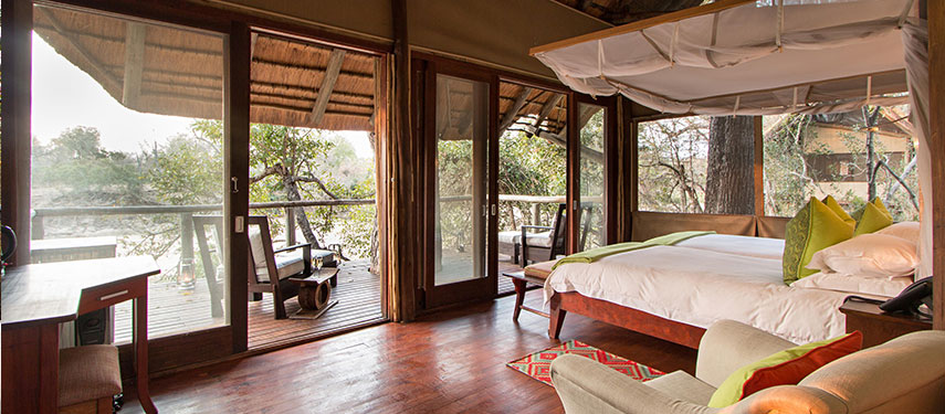 Comfortable double suite at a safari lodge in South Africa's Kruger National Park