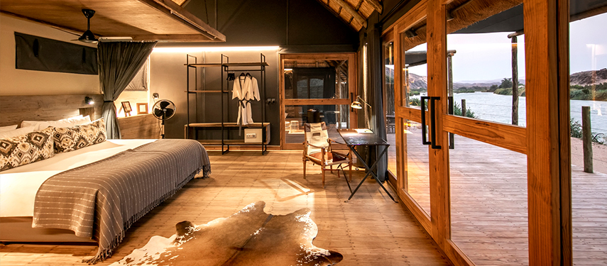 Serra Cafema lodge's luxurious double suite is the perfect base for a Kaokoveld safari in Namibia