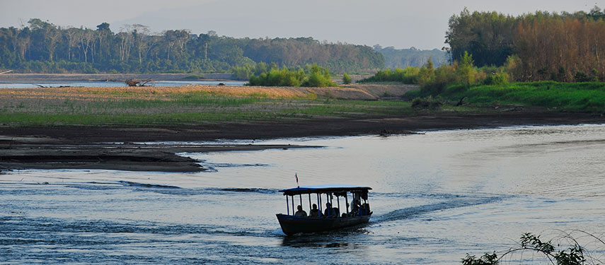 The Sunset Cruise down the Tambopata River from the Tambopata Research Centre.